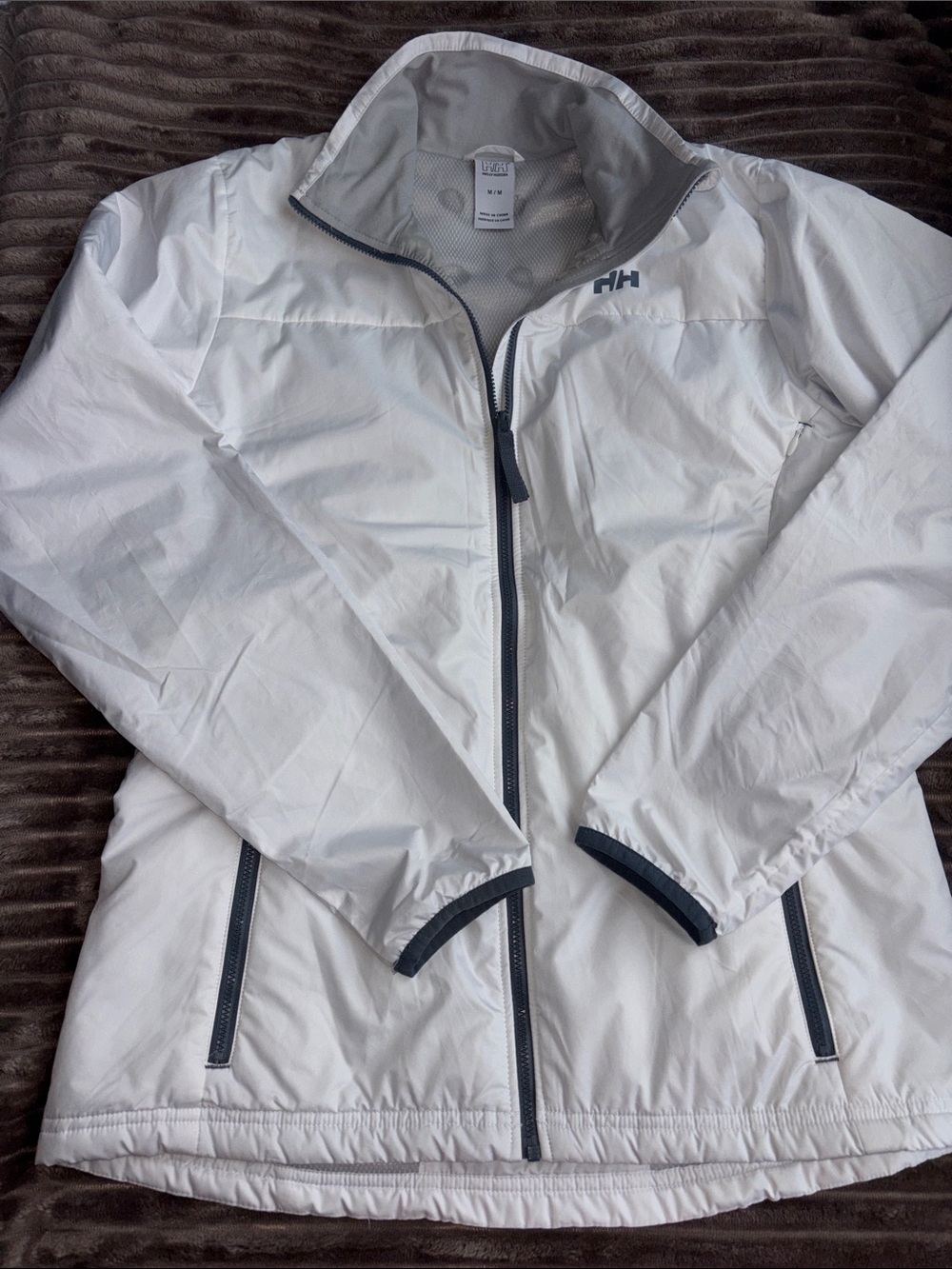 Helly Hansen White Windbreaker Jacket with Gray Trim